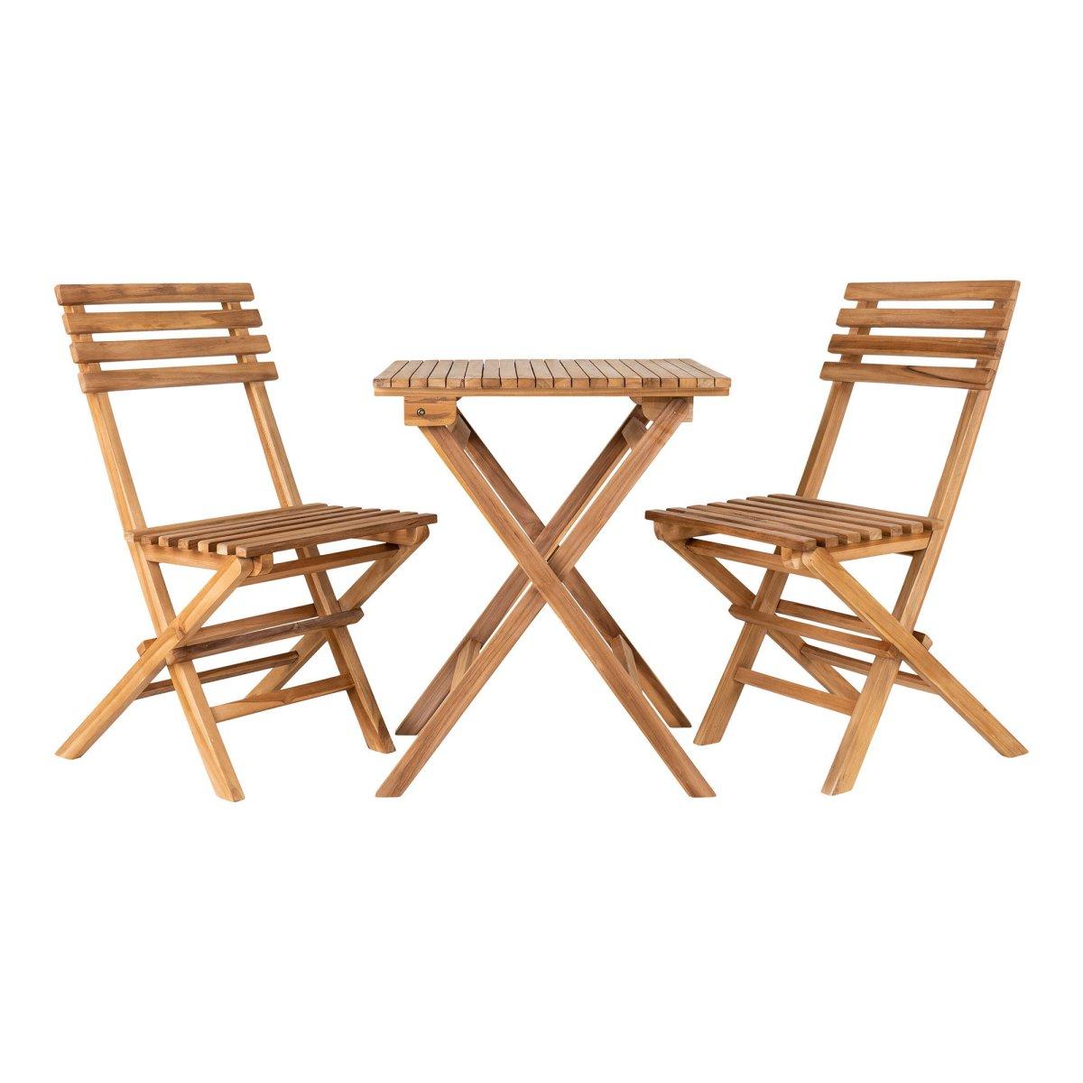 HOUSE NORDIC Kafésett i naturlig teak med 2 stoler og 1 bord til balkong