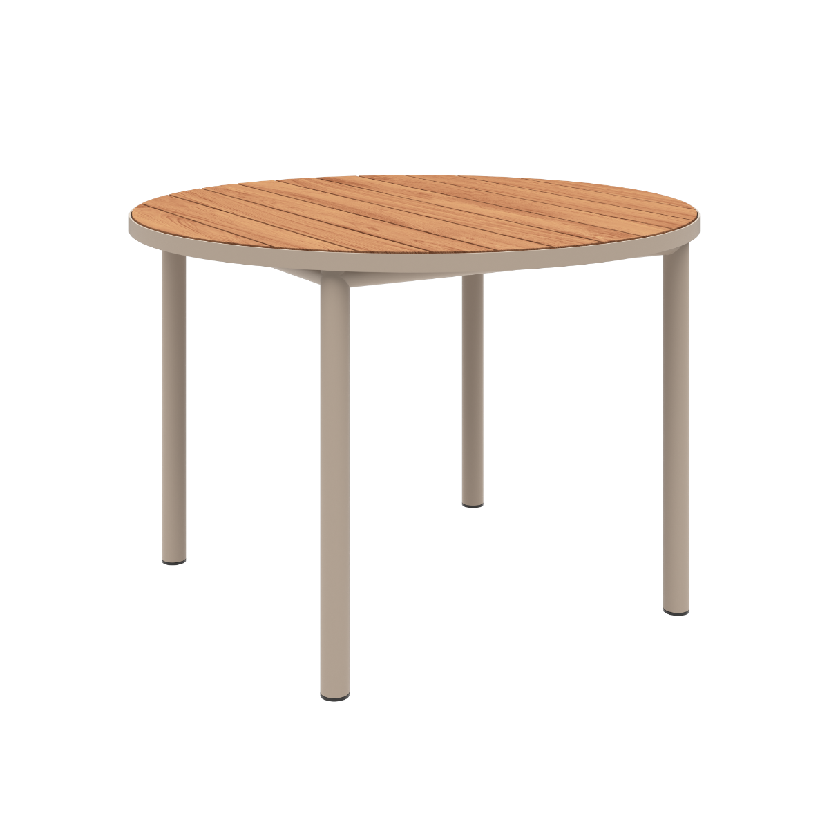 SACKit Kirra rundt hagebord i teak og taupe-aluminium, Ø110 cm