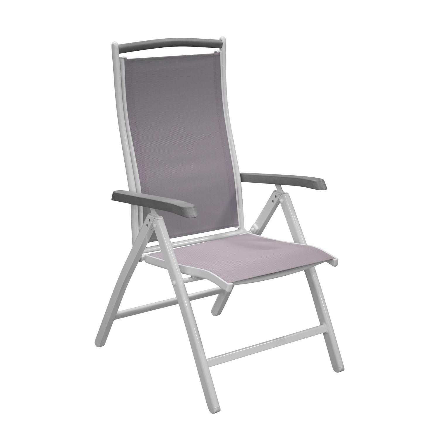 VENTURE DESIGN Albany hagestol i hvit aluminium med grå stoffpute og armlener