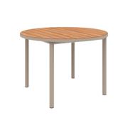 SACKit Kirra rundt hagebord i teak og taupe-aluminium, Ø110 cm