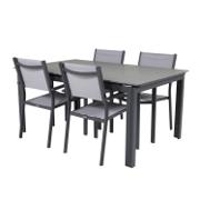 Venture Design Levels hagemøbelsett med 4 Copacabana stoler i grått tre og sort aluminium