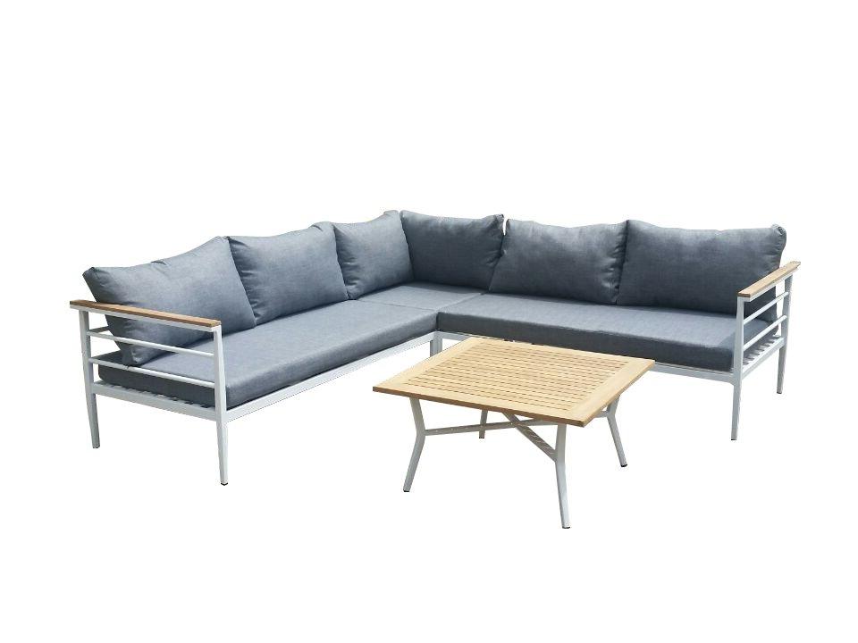 Venture Design Mexico hjørnesofa i grå polyester med hvit aluminiumsramme og teak-salongbord